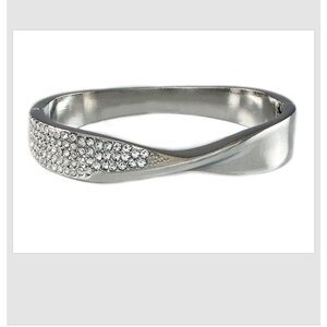 Crystal Bangle Bracelet Silver Women's Hinged Twisted 1/2"W Polished 6.75"C